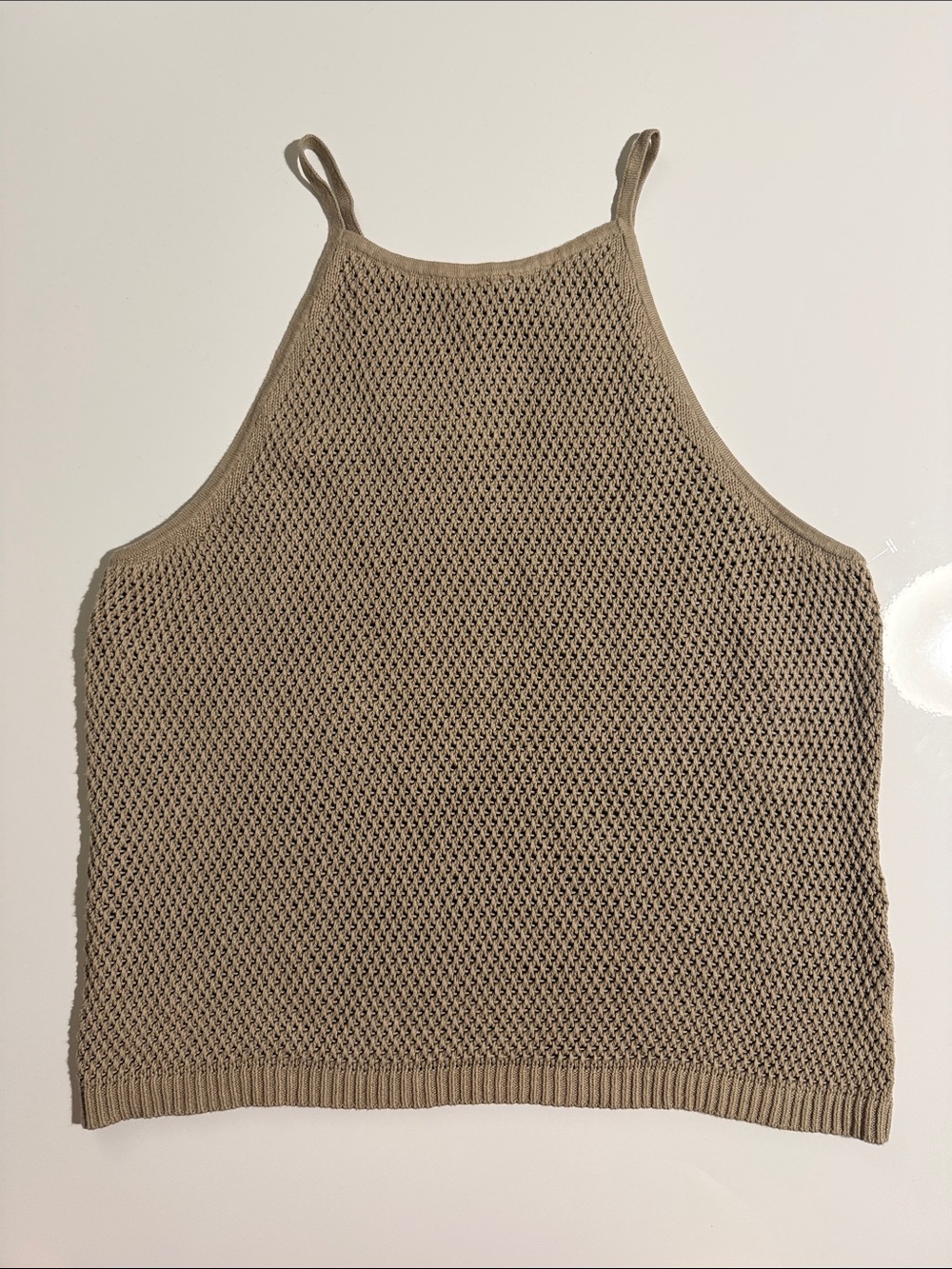 BANANA REPUBLIC women Size L Cafe Latte! 100% Cotton Open-Stitch Sweater Tank